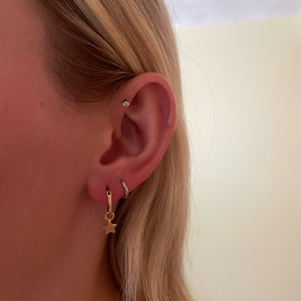 Gold Dangle Little Star Hoop Earrings Pair Minimalist Simple